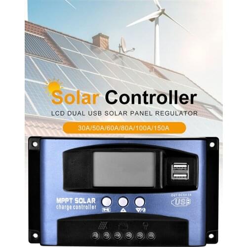 30A/50A/80A/100A/150A Auto MPPT Solar Charge Controller LCD Dual USB Solar Panel Regulator Dual USB Voltage Charger 12V Power