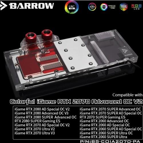 BARROW Water Block use for Colorful iGame RTX2070 Advanced OC /AD Special OC V2 /iGame RTX2060 Advanced OC /5V 3PIN Header A-RGB