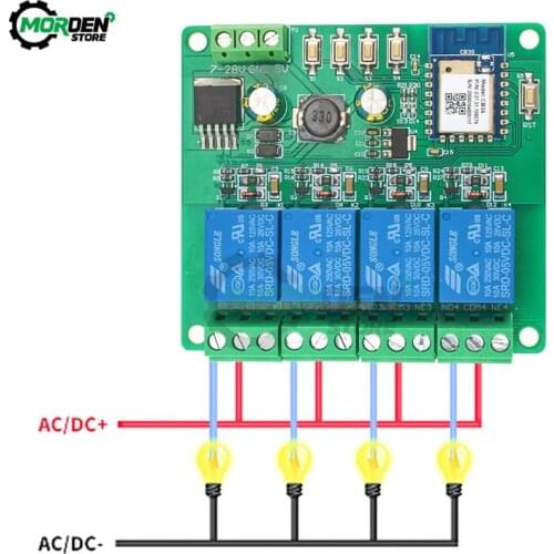 Wifi Smart Quad 4 Channel Relay Module DC 7-28V For App IOS Android Control Relay Switch Power Supply Dropship