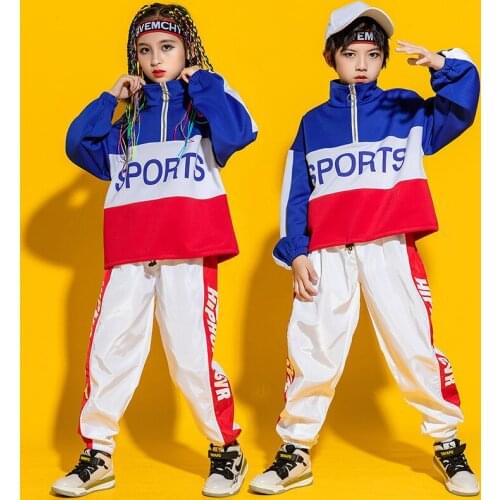 Kid Fashion Hip Hop Clothing High Neck Jacket Pullover Top Running Casual Pants for Girls Boys Jazz Dance Costume Street Clothes