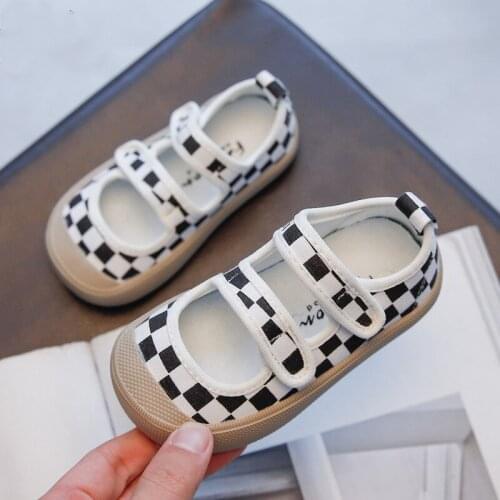 2021 Childrens New Style Canvas Shoes Boys Girls Plaid Korean Version Mary Sport Shoes Kids Kingdergarten Sneakers XZ082