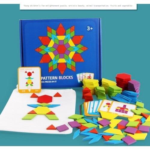 DHL 50set 155pcs/set Wooden Jigsaw Puzzle Board Set Colorful Baby Educational Wooden Toy Learning Developing Toys
