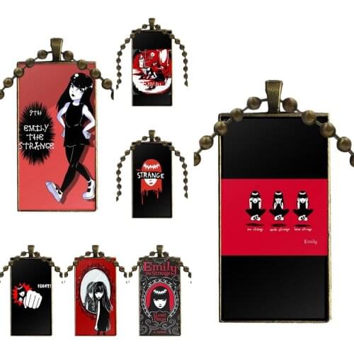 For Girls Cartoon Emily The Strange Brand Bronze Color Jewelry Fashion Statement Necklace Glass Necklaces Pendants