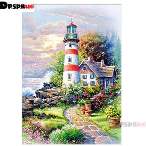 Dpsprue Full Square/Round Diamond Painting Cross Stitch Diamond 3D Embroidery lighthouse DIY 5D Moasic Home Decor Gift Pu26