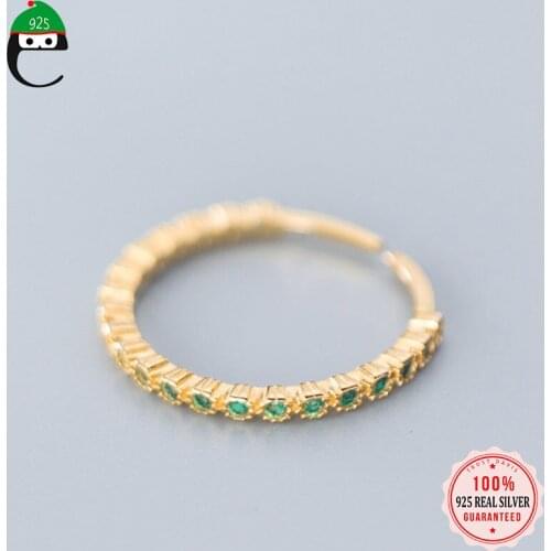 ElfoPlataSi Authentic 925 Sterling Silver Fashion Sweet Gold Green Dazzling CZ Adjustable Ring For Women Wedding Jewelry DD893