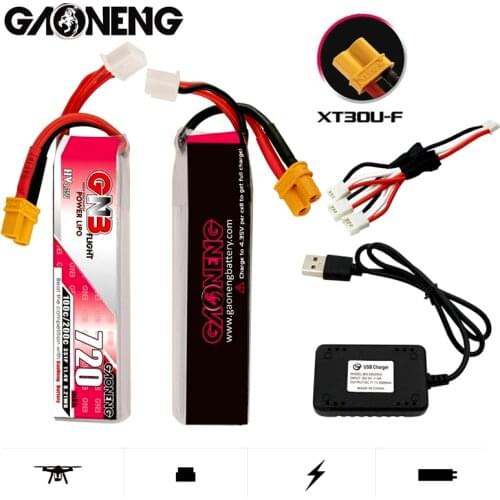 GAONENG GNB Max 200C HV Lipo Battery 3S 11.4V 720mAh And Charger for RC Tinywhoop FPV Frame Kit Racing Drone With XT30U-F Plug