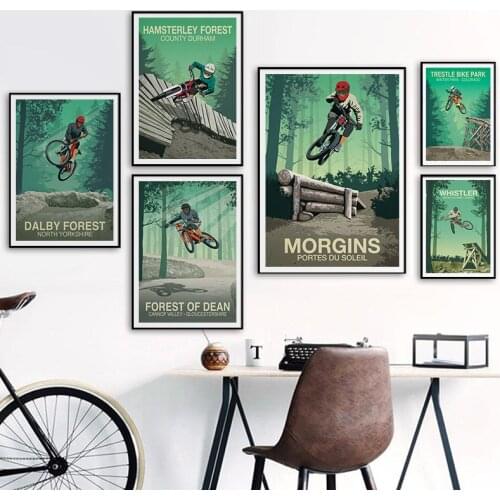 Go Mountain Bike Print Canvas Painting Retro Travel Poster Outdoor Cycling Wall Art Extreme Sport Pictures for Living Room Decor