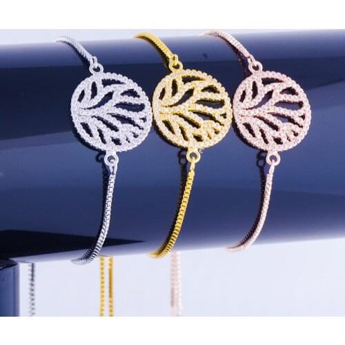 Hot Sale Bijoux Micro Pave Zircon Round Jewelry Tree Of Life Connectors Charm Gold Link Chains Bracelets Christmas Gifts