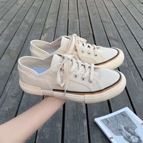 Women Canvas Shoes Solid Color 2021 Autumn New Girl Casual Sneakers Gumshoes Lace Up All Match Good Quality 35-40 Simple Style