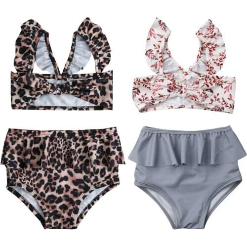 Toddler Baby Girl Leopard Swimwear Bathing Suit Bikini Outfits Swimsuit Set Summer Sleeveless Children Girl Beach Clothes Set