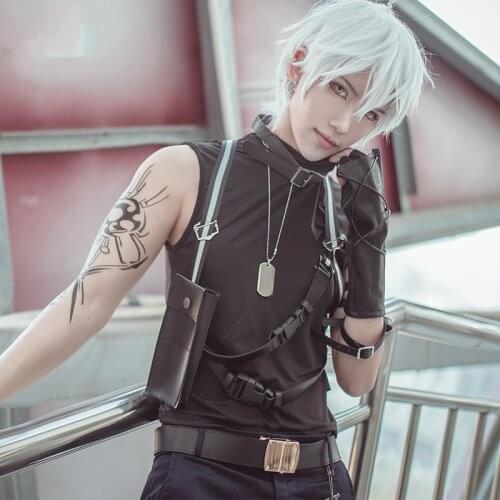 Hot game Love and producer Mr Love: Queens Choice Cosplay Costume Zhou QiLuo Kilo Black Sleeveless Rock Punk Suit Full Set