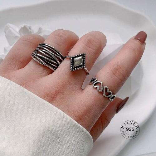 925 Sterling Silver Rings For Fashion Women Exquisite Retro Geometry Manual Birthday Party Jewelry Gift
