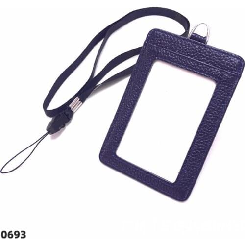Genuine Leather Fashion Card Cover Name Holders Business Work ID Badge Lanyard Unisex