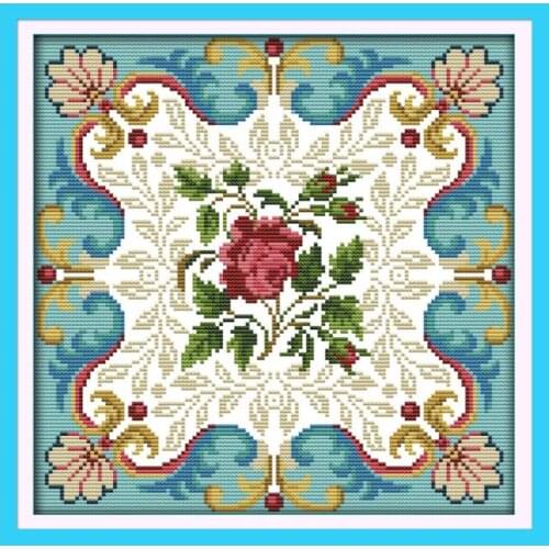 Rose heart cross stitch kit flower 14ct printed fabric canvas stitching embroidery DIY handmade needlework