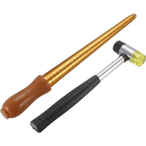 Uxcell Ring Sizer Mandrel Kit US 0-13 Measuring Stick Gauge Copper Plating with Hammer