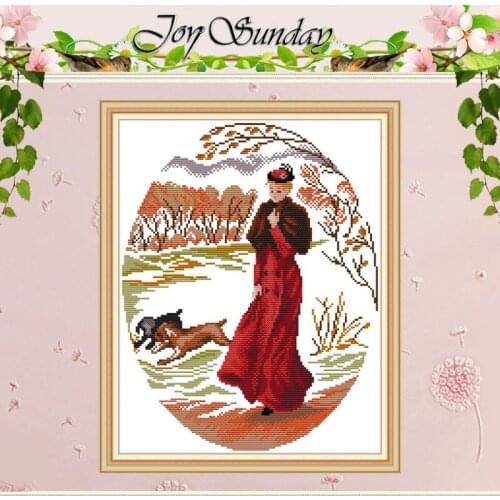 Lady In Red Patterns Counted Cross Stitch 11CT 14CT Cross Stitch Sets wholesale Chinese Cross-stitch Kits Embroidery Needlework