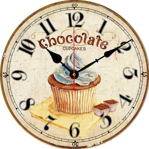 Wall Clock Chocolate Cupcake Clock Retro Vintage Large Clock Home Decorative Country Non -Ticking Silent Quiet 14 Inch Gift