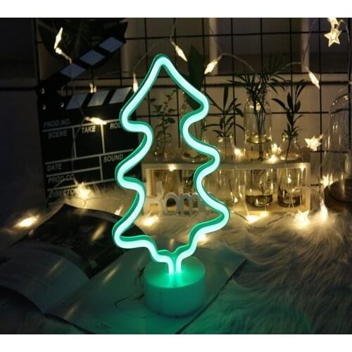 Flamingo Cactus Christmas Tree LED Neon Night Light With Base USB And Battery-Powered Table Lamps For Kids Room Holiday Gifts