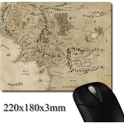 Hand-drawn map of Middle-earth printed Heavy weaving anti-slip rubber pad office mouse pad Coaster Party favor gifts 220x180x3mm