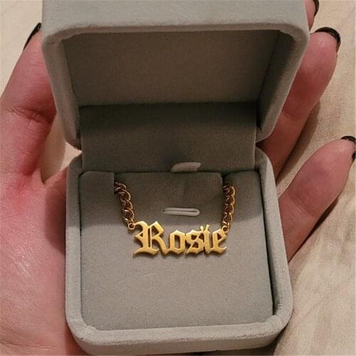 2020 Custom Old English Name Necklace Cuban Chain Custom Name Necklace Stainless Steel Gold Silver Necklace For Women Men Gift