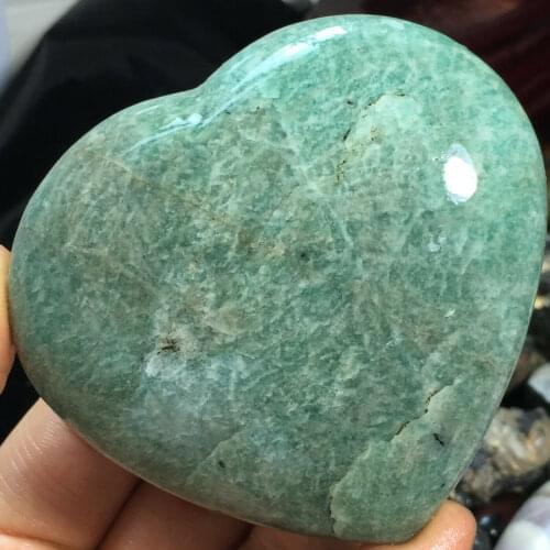 Natural Amazonite Heart Stone Polished Crystal Quartz Specimens Healing