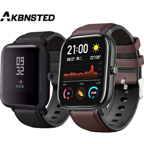 AKBNSTED 20MM Leather+Silicone Smart Watch Band For Garmin Venu/Vivoactive 3 HR/Xiaomi Huami Amazfit Bip Youth/GTS/GTR 42MM