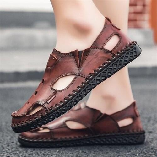 Brand New Summer Men Sandals Leisure Beach High Quality Leather Cool Footwear Fashion Sport Mens Sewing Thread Big Size 38-45