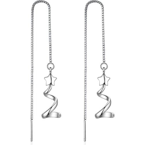 New Fashion White Gold Plated Star Earrings for Women Simple Cute Wave Long Chain Tassel Drop Earring Wedding Party Jewelry 2020