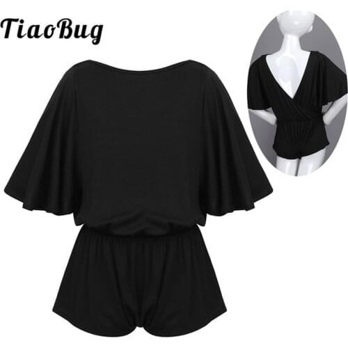 TiaoBug Kids Teens Batwing Sleeves Elastic Waist Loose Jumpsuit Ballet Leotard Gymnastics Unitards Girls Lyrical Dance Costumes