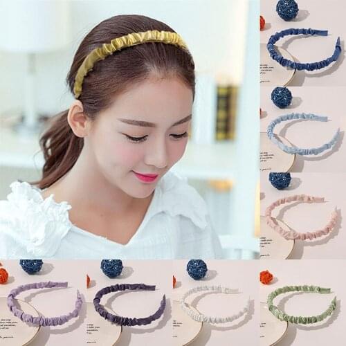 Candy Color Thin Hair Hoop Ruched Satin Head Hoop Pleated Bubble Headbands Korean Fashion Hairbands Hair Accessories 8 Colors