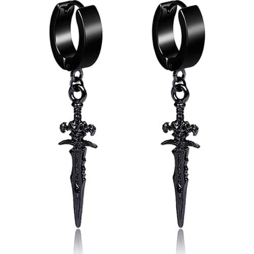 Hip hop street Stainless Steel Earrings Clip or Piercing Earrings for Men Women Punk Sword Cross Non Piercing Earring Jewelry