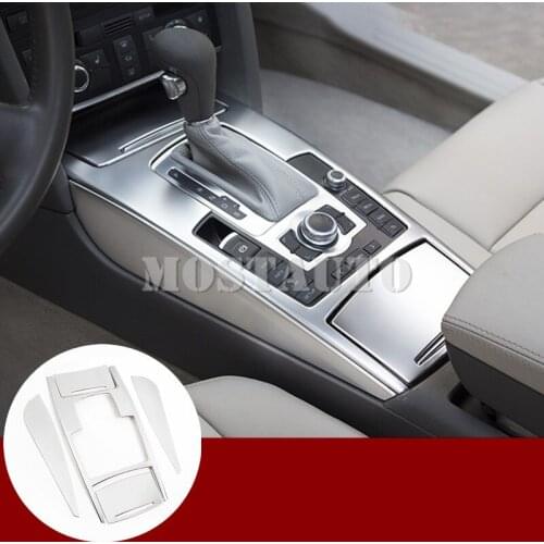 Inner Console Gear Box Water Cup Holder Trim Cover For Audi A6 C6 2005-2011 5pcs Silver/Black Car Accessories Interior Car Trim