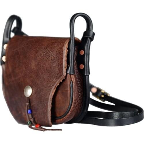 High-end leather small bag men shoulder cross-body bag Italian plantation cowhide leather handmade motorcycle bag ladies pouch