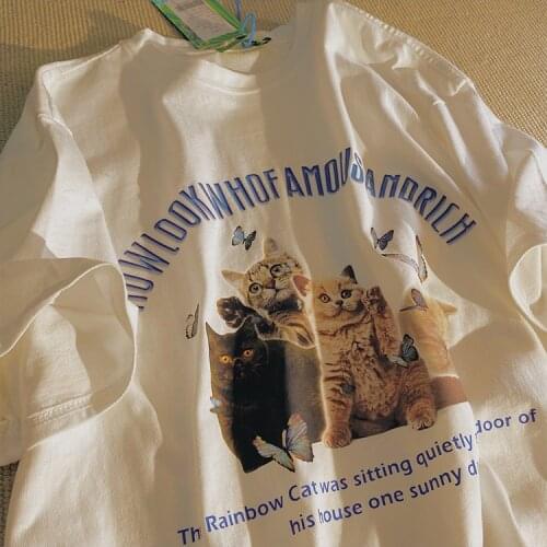 2021 Womens Harajuku Kawaii O-neck Fashion T-shirt Women Loose Short-sleeved Aesthetic Tshirt White Tops Anime Female T Shirt