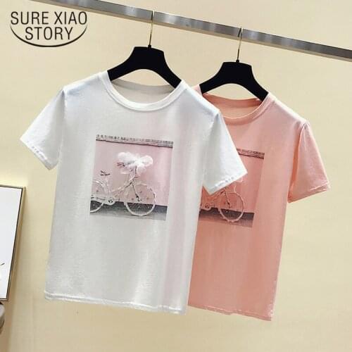 2021 Loose Summer Top Cotton Women Tshirts Fashion Cool Print Female Summer T-shirt White Casual T Shirt Femme Pink 4767 50
