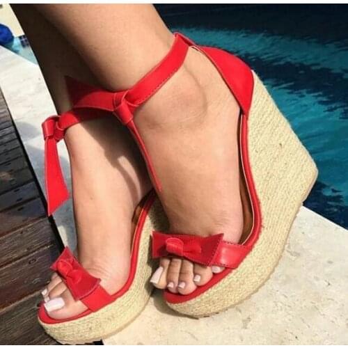 Moraima Snc Fashion Red Leather Lace-up Wedge Sandal Summer Open Toe Platform Shoes Woman Sexy Cutouts Gladiator Heels Black