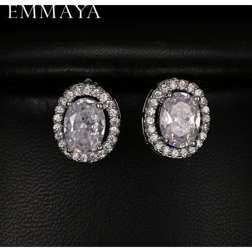 EMMAYA New Hot Popular Luxury Oval Zircon Stud Earrings Elegant White Gold-Color Plated Earrings for Women