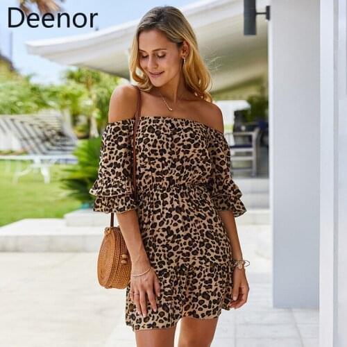 Deenor Off Shoulder Party Dresses Women Lady Ruffle Print Flare Long Sundress Sexy Ladies Strappy Slash Neck Dress Vestido