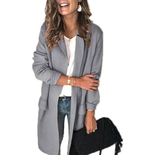 Newest Arrival Women Formal Suit Solid Color Long Sleeve Turn-down Collar Coat Apricot/ Black/ Tangerine/ Khaki/ Grey