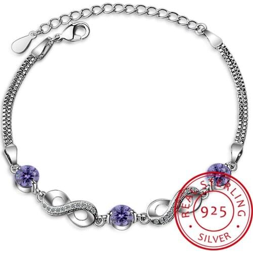 Authentic 925 Sterling Silver Endless Love Infinity Chain Link Adjustable Women Bracelet Luxury Silver Wedding Party Jewelry