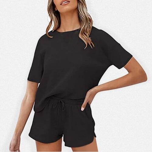 Two Piece Set Womens Tracksuit Short-sleeved Home Solid Color Loose Urban Casual Two-piece Suit Sportswear Ensembles Femme