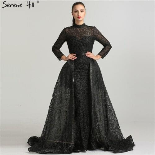 Fashion Mermaid Luxury Glitter Prom Dress Long Sleeves Gliter with train Prom Gowns 2020 Serene Hill DLA6326