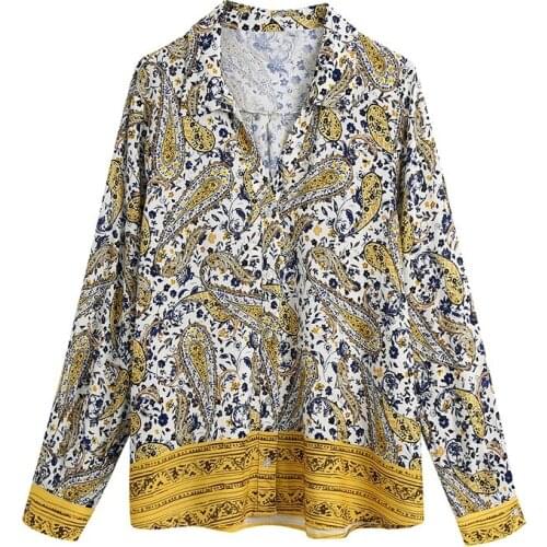ZXQJ Women 2021 Fashion Paisley Print Loose Blouses Vintage Long Sleeve Button-up Female Shirts Chic Tops