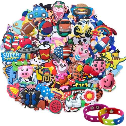 100PCS+2Wristband Random Cute Shoes Charms Decoration Fit Wristband Accessories Kids Gifts Party Gifts