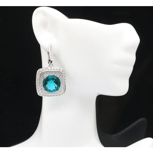 38x22mm Beautiful Created Pink Raspberry Rhodolite Garnet CZ European Style Gift For Ladies Silver Earrings