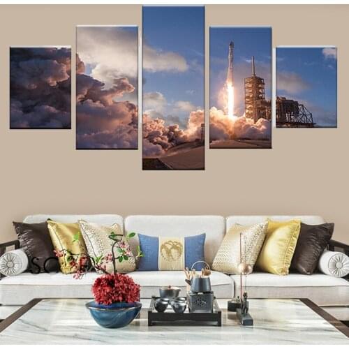 Canvas Pictures HD Printed Art 5 Pieces Falcon 9 Modular Painting Framed Living Room Wall Decoration Landscape Poster Artworks