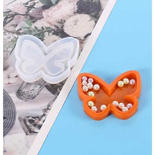 5 Styles Resin Shaker Molds Bee Round Heart Paw Butterfly Silicone Keychain Mold 85LF