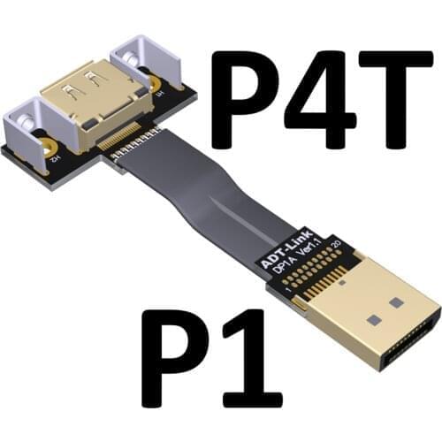 ADT-Link P1-P4T Version Extension Cable DisplayPort 1.2 8K 4K HDR 165Hz 60Hz Display Port Elbow Angled Adapter Connector Ribbon