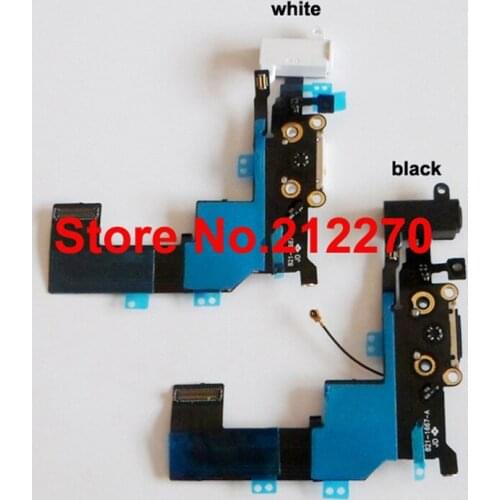 Free DHL EMS New Headphone Audio Charger Charging Data USB Dock Port Flex Cable For iPhone 5S Black/White Wholesale 200pcs