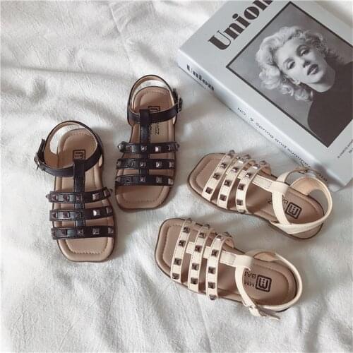 CAPSELLA Kids Summer Shoes for Girls Rivets Soft Bottom Roman Style Sandals 1-6 Years Baby Toddler Gladiator Shoes Size 22-31